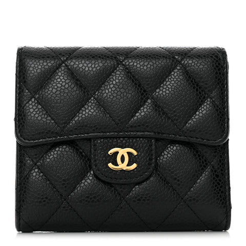 Caviar Quilted Compact Flap Wallet Black