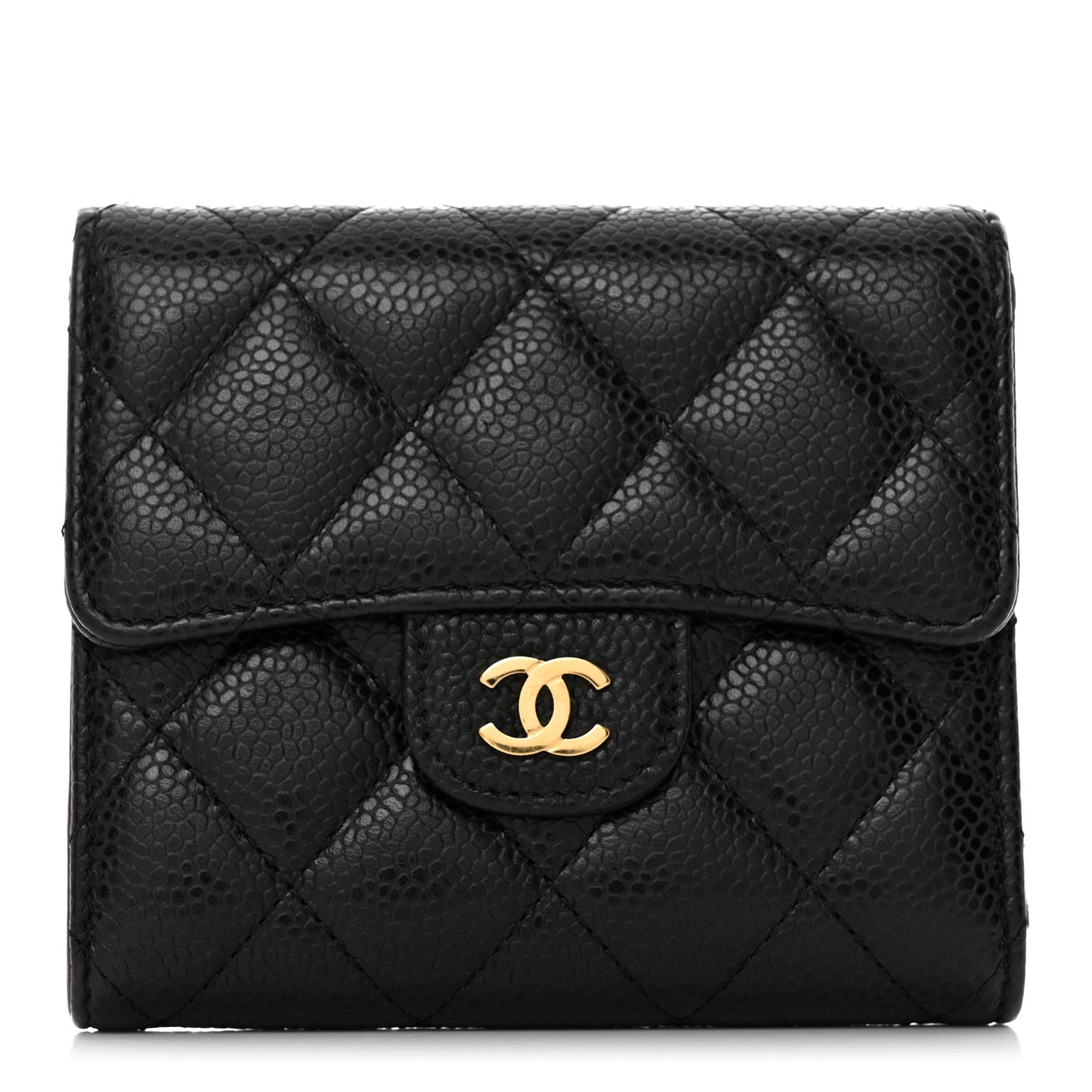 Caviar Quilted Compact Flap Wallet Black