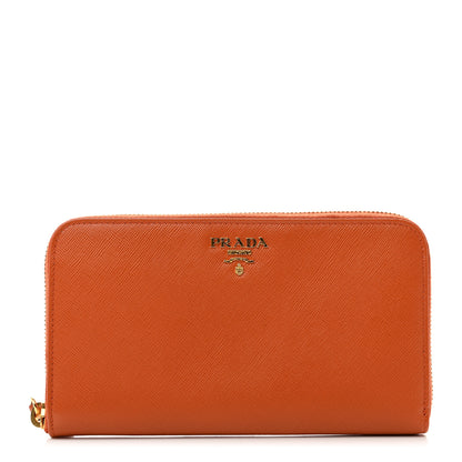 Prada Saffiano Metal Zip Around Wallet Papaya Fuoco 1 of 8