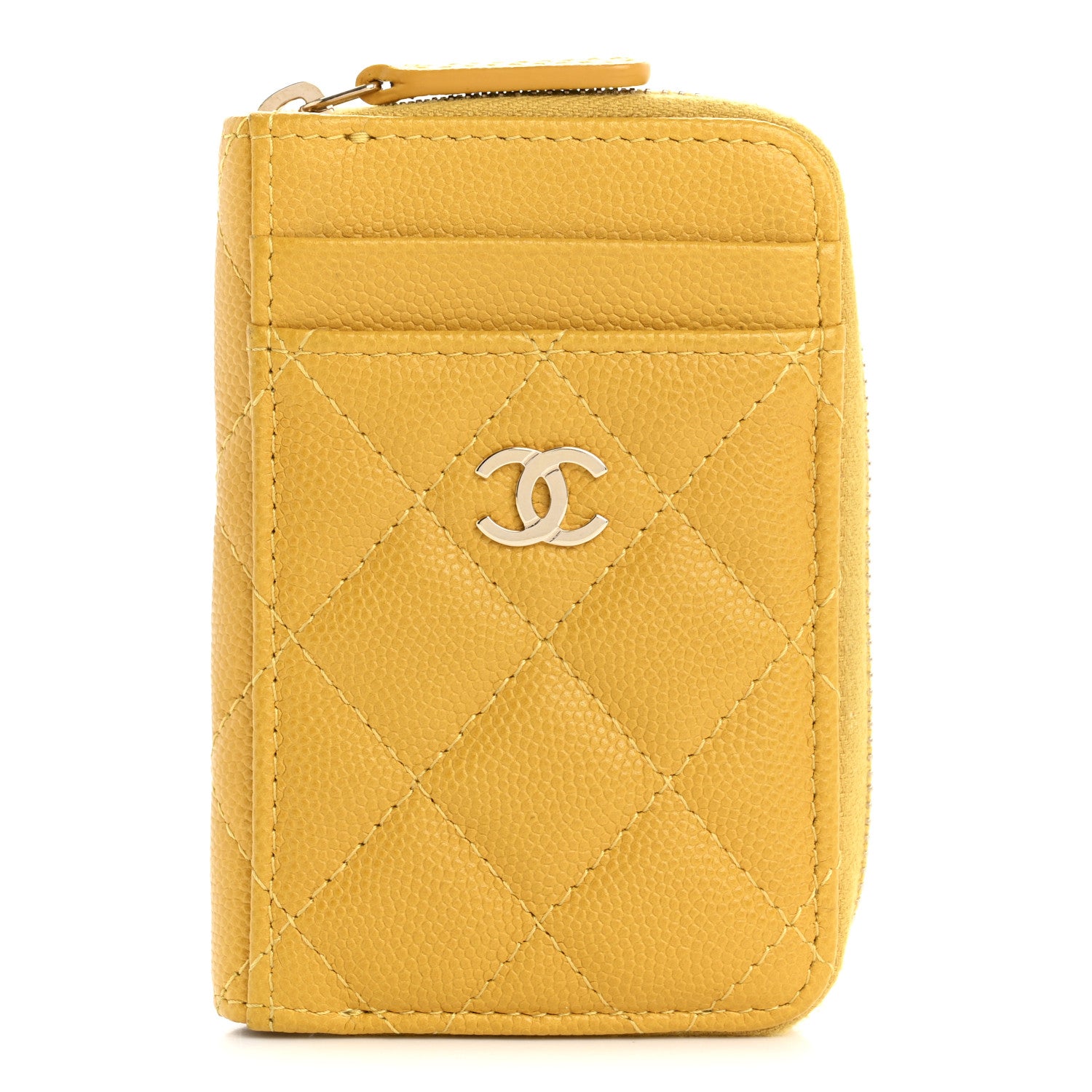 Chanel Caviar Quilted Zip Card Holder Yellow 1 of 9