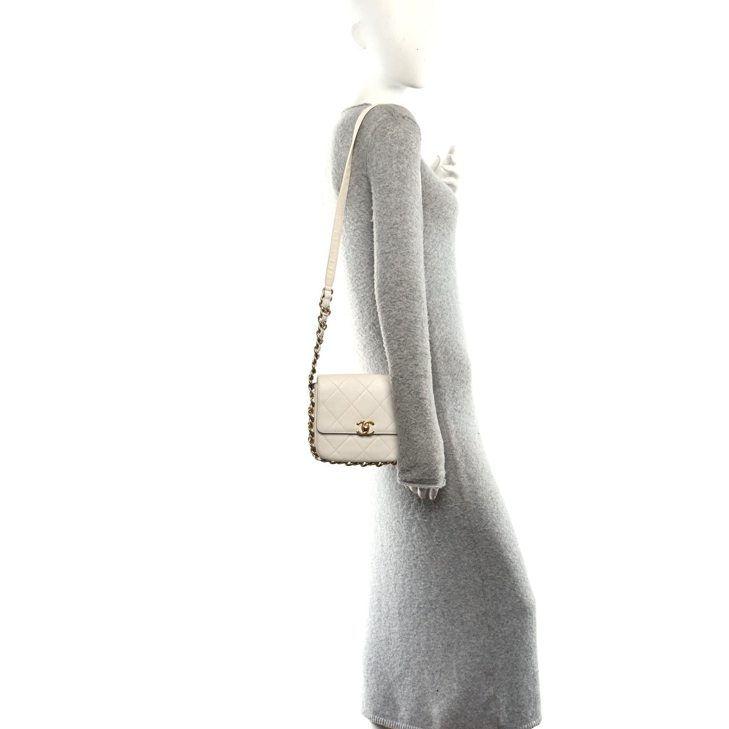 Chanel Calfskin Quilted Small Framing Chain Flap Bag White 2 of 10