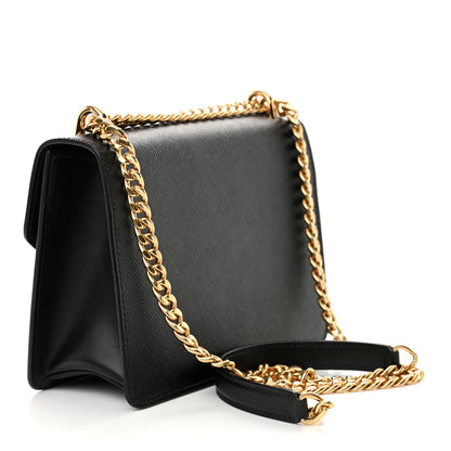 Prada Saffiano Soft Calfskin Metal Triangle Logo Envelope Chain Shoulder Bag Black 3 of 9