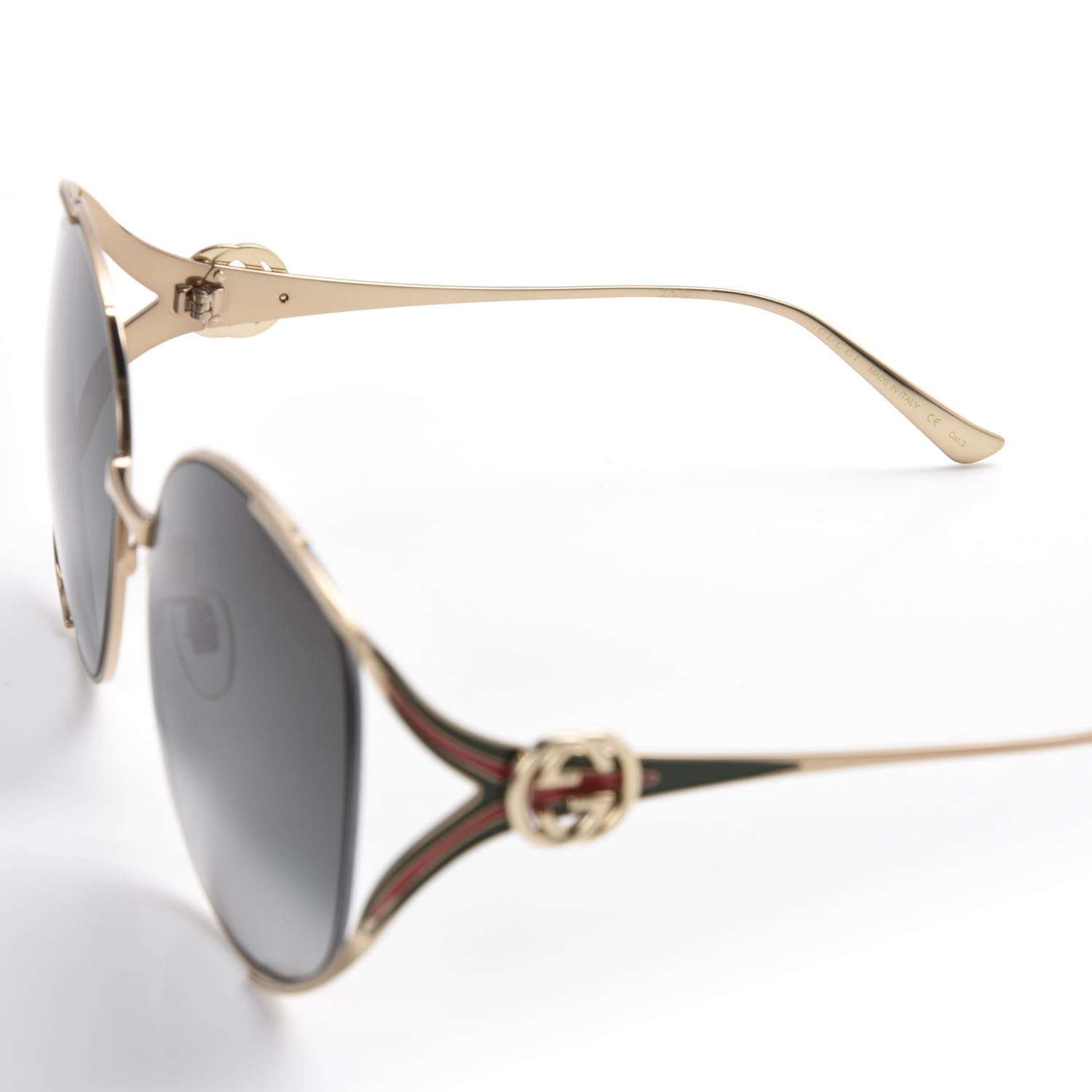 Gucci Metal Oversized Round Frame GG0225S Sunglasses Gold 5 of 8