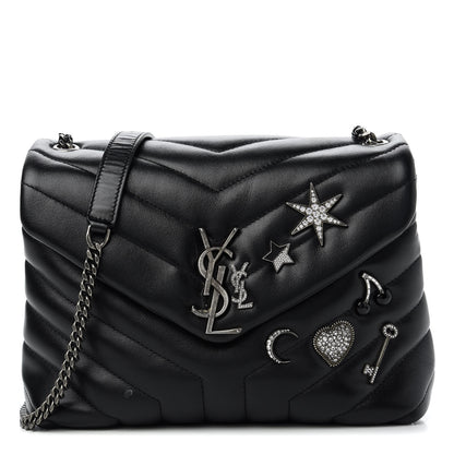 Saint Laurent Calfskin Y Quilted Monogram Small Charm Loulou Chain Satchel Black 1 of 10