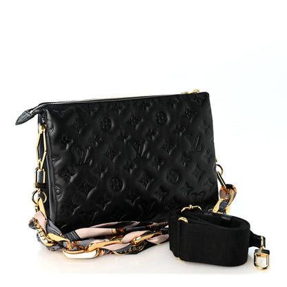 Louis Vuitton Lambskin Embossed Monogram Scarf Coussin PM Black 3 of 11
