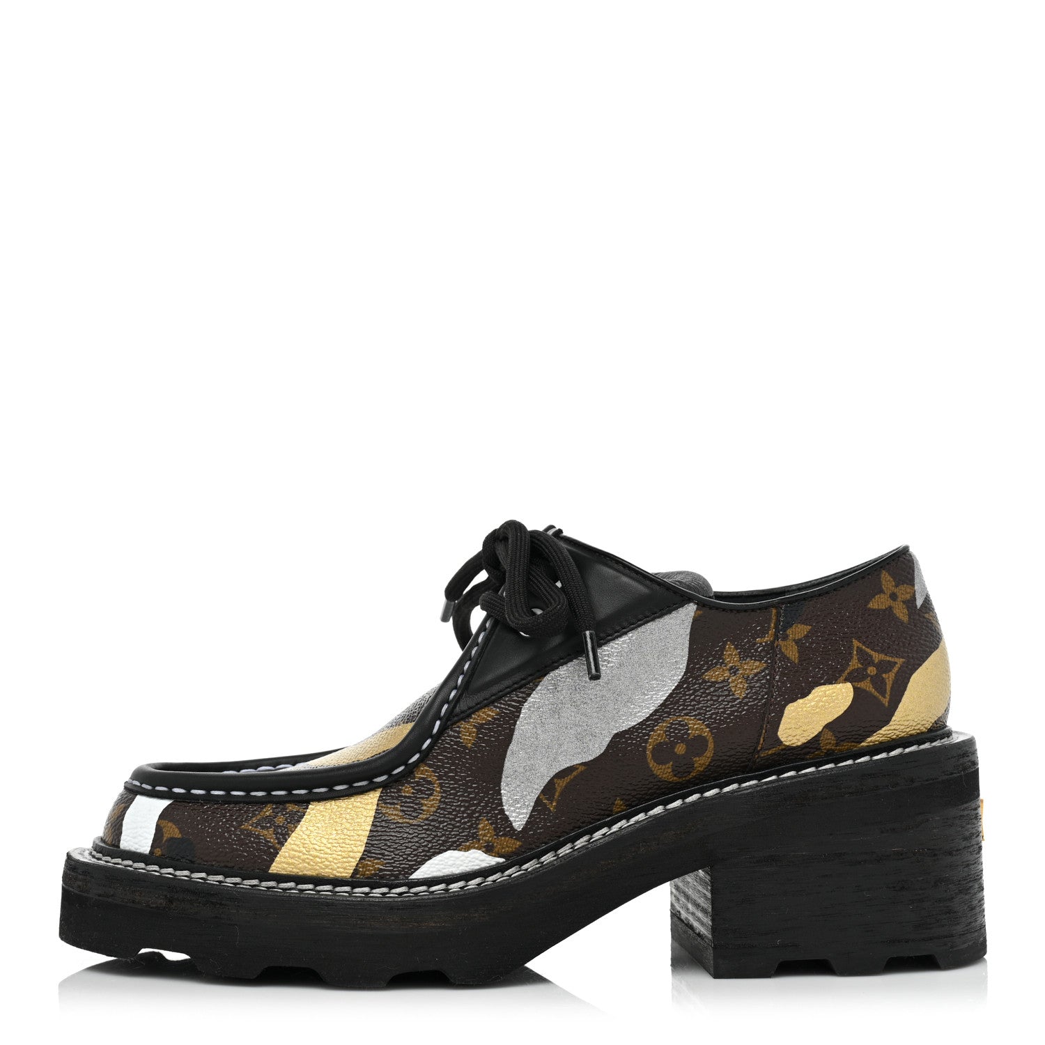 Louis Vuitton X LOL Monogram Calfskin Beaubourg Platform Derby Shoes 40 Gold Silver 1 of 9