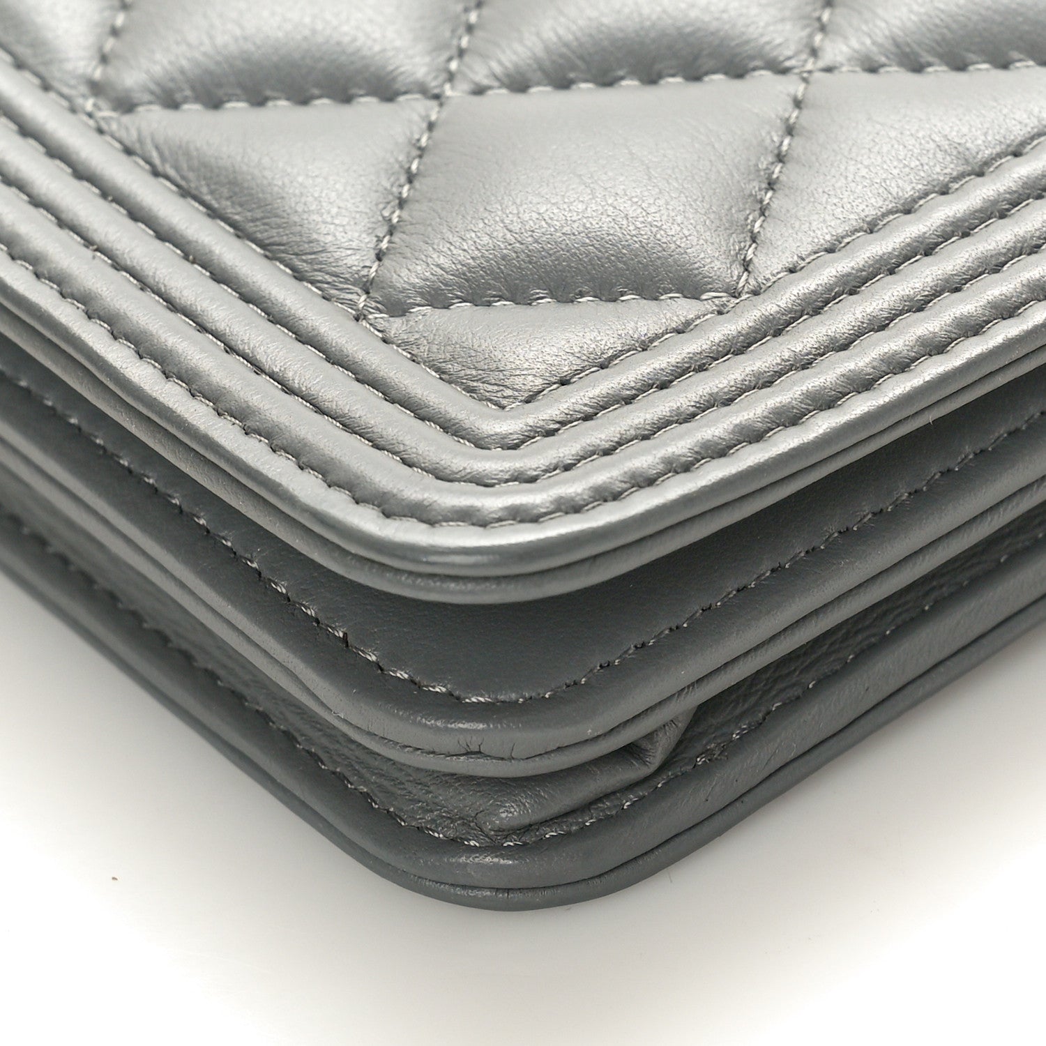 Chanel Lambskin Quilted Boy Wallet On Chain WOC Grey 10 of 10