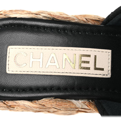 Chanel Canvas Raffia Wedge Sandals 35 Black 9 of 10