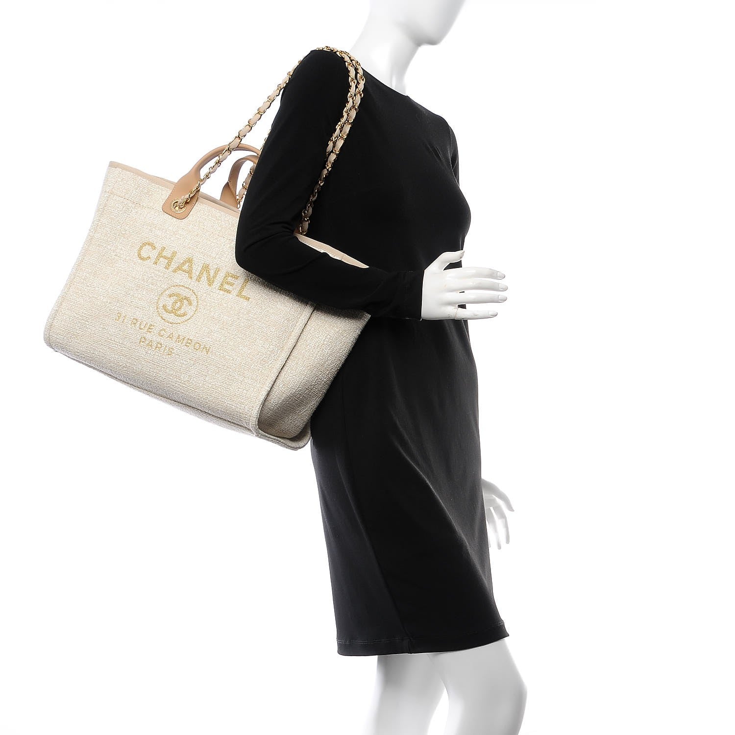 Chanel Canvas Large Deauville Tote Light Beige 2 of 9