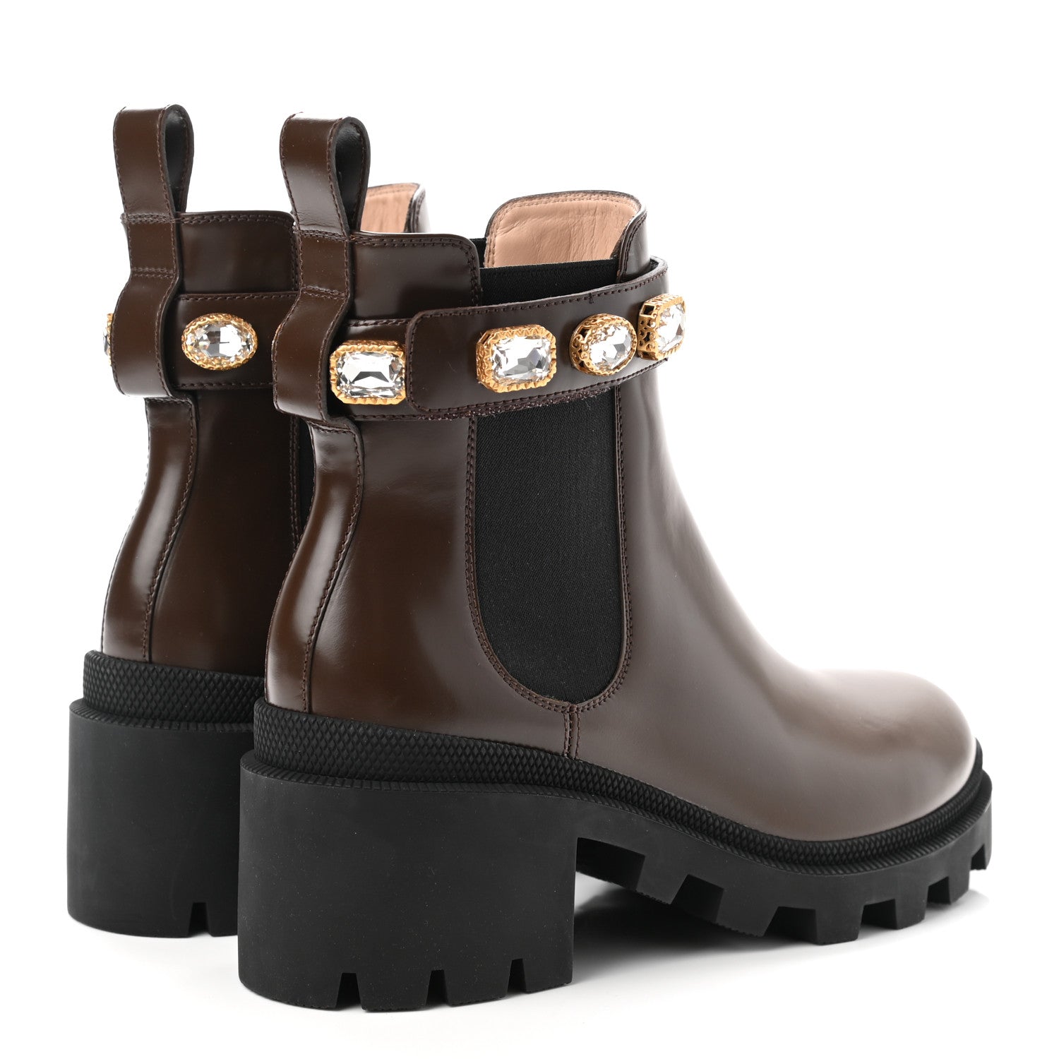 Gucci Calfskin Crystal GG Trip Chelsea Ankle Boots 37.5 Maroon 4 of 8