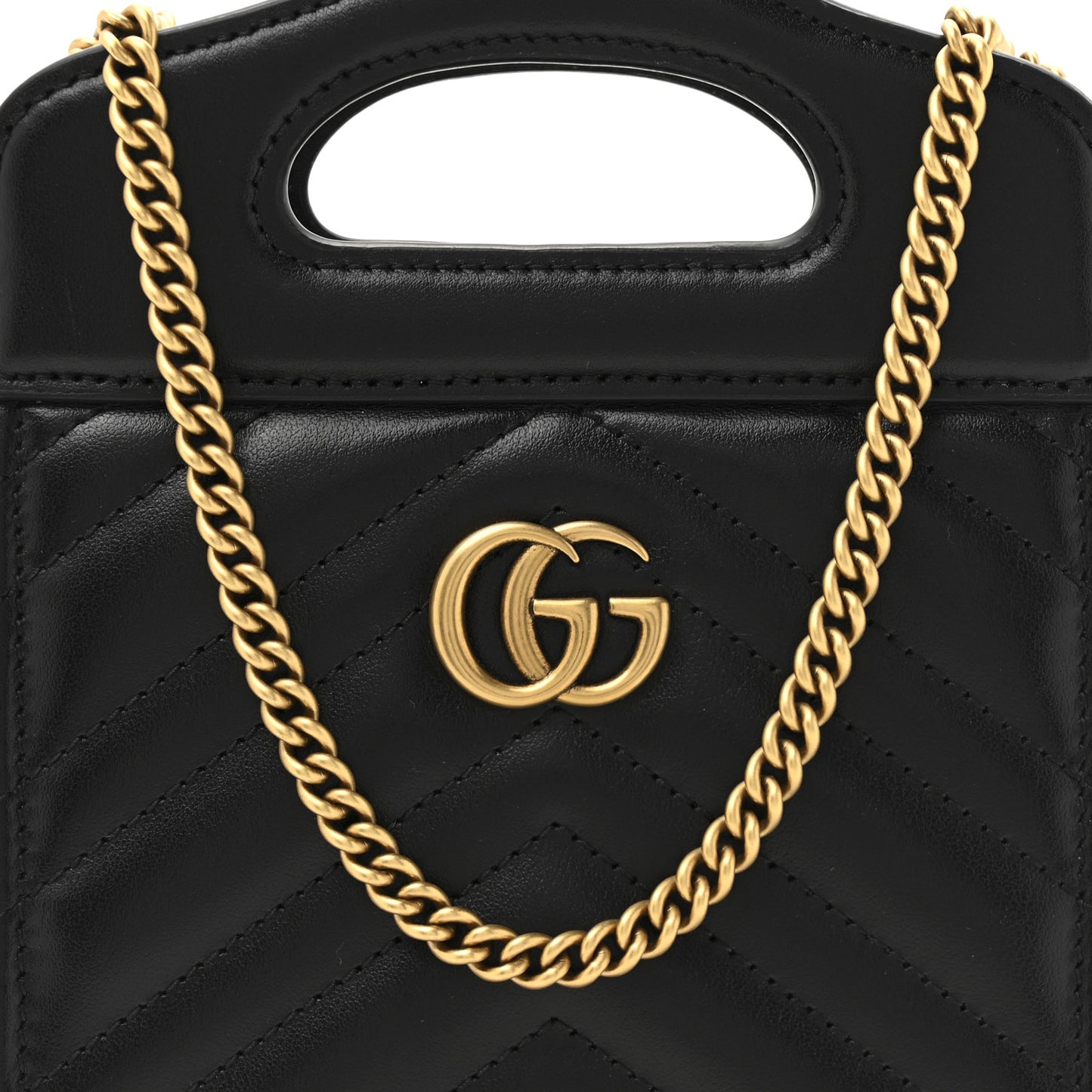 Calfskin Matelasse Mini GG Marmont Top Slip Handle Crossbody Bag Black
