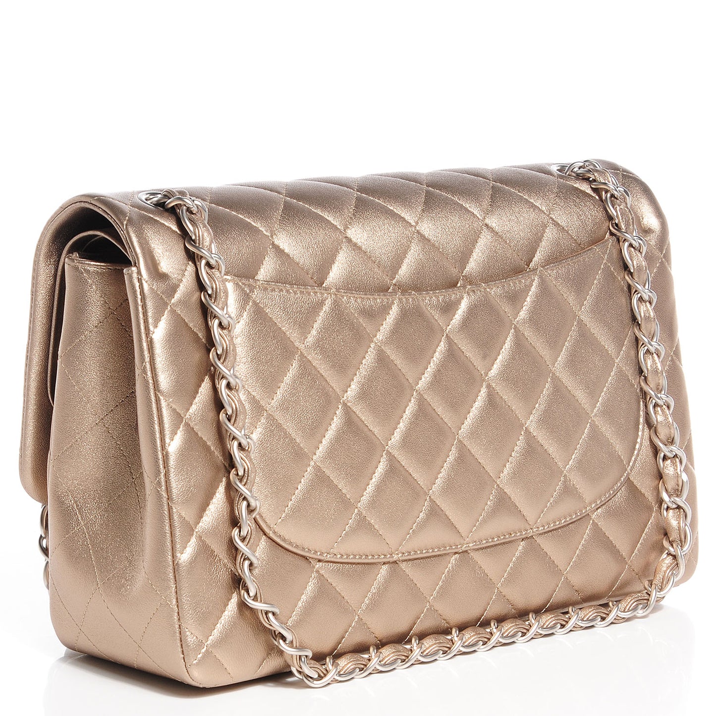 Metallic Lambskin Jumbo Double Flap Light Gold