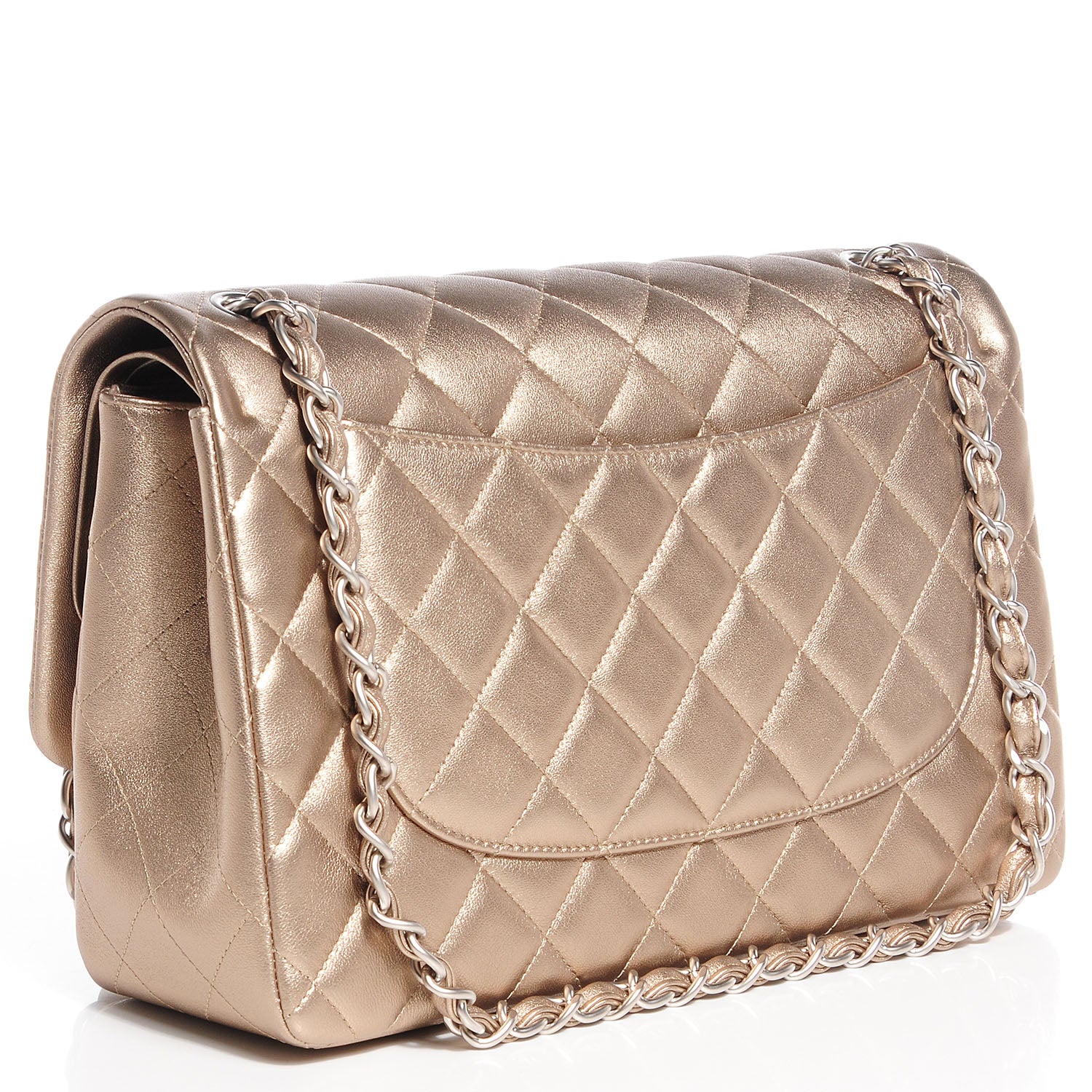 Chanel Metallic Lambskin Jumbo Double Flap Light Gold 3 of 8