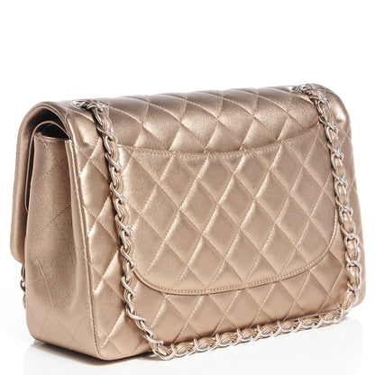 Chanel Metallic Lambskin Jumbo Double Flap Light Gold 3 of 8