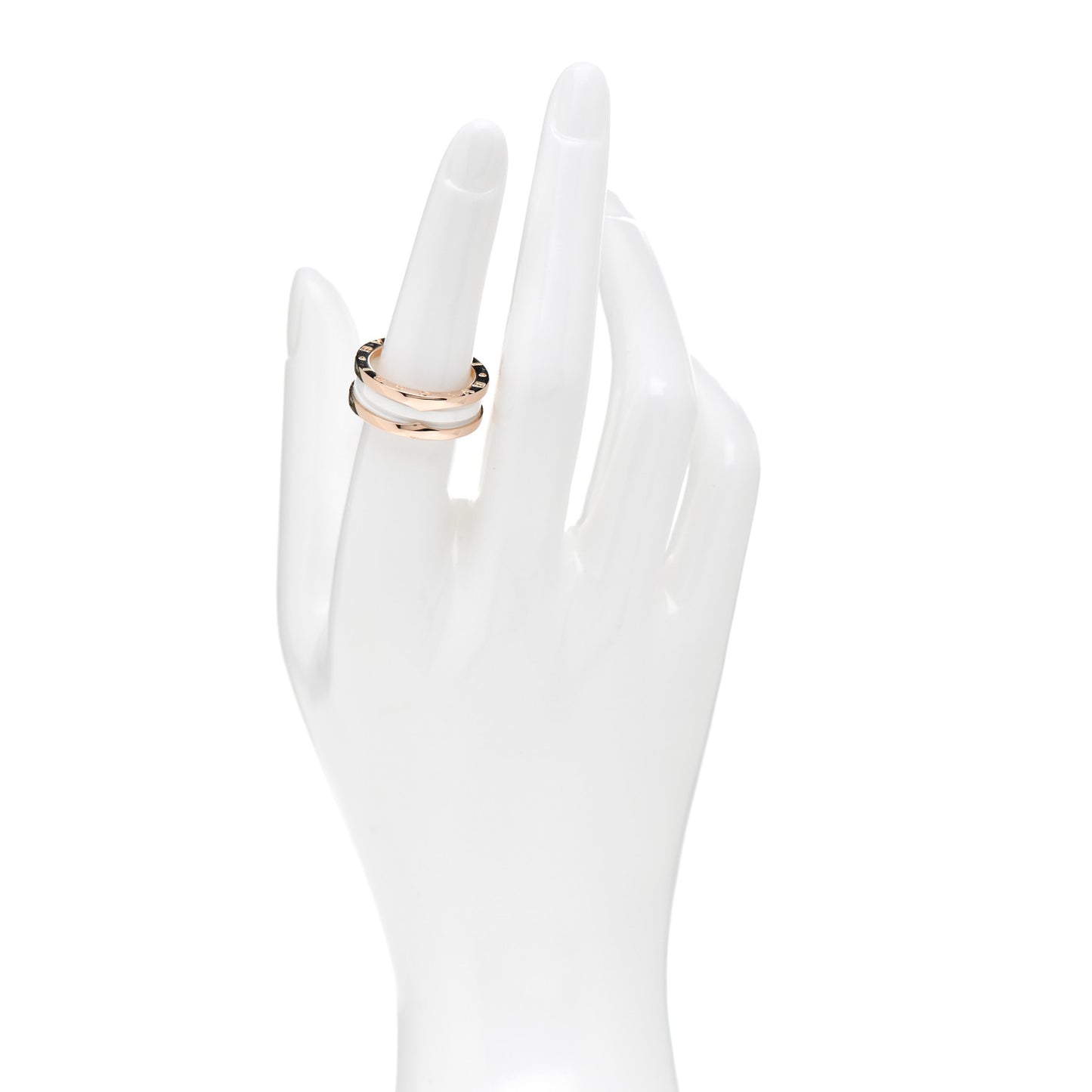 18K Rose Gold White Ceramic B.Zero1 Two-Band Ring 54 6.75