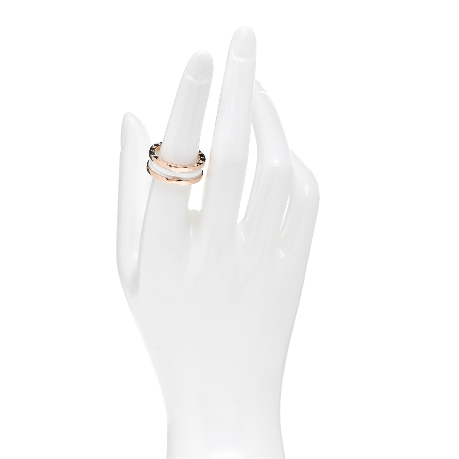 Bulgari 18K Rose Gold White Ceramic B.Zero1 Two-Band Ring 54 6.75 2 of 6