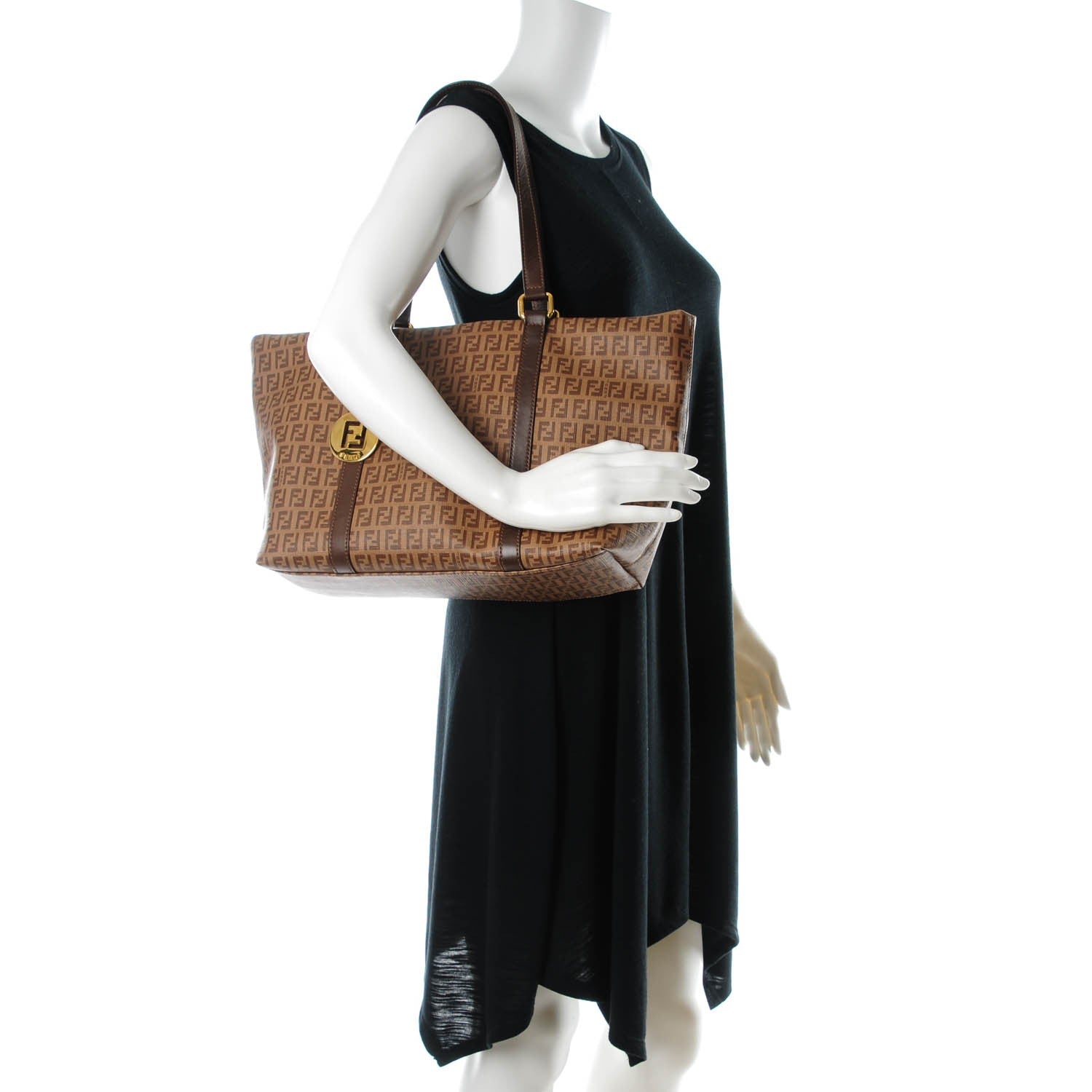 Fendi Zucchino Spalmati Vitello Large Charm Shopper Tote Nocciola Castagna 2 of 8
