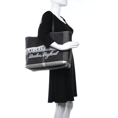 Burberry Coated Canvas Mega Check Medium Doodle Tote Black White 2 of 10