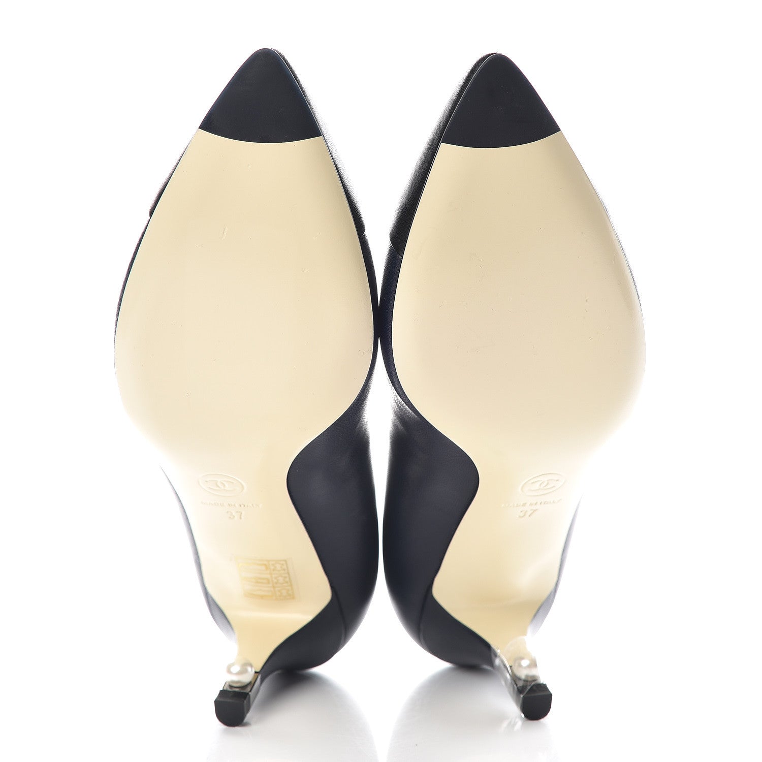 Chanel Lambskin Pearl Cap Toe Pumps 37 Navy Blue Black 5 of 9