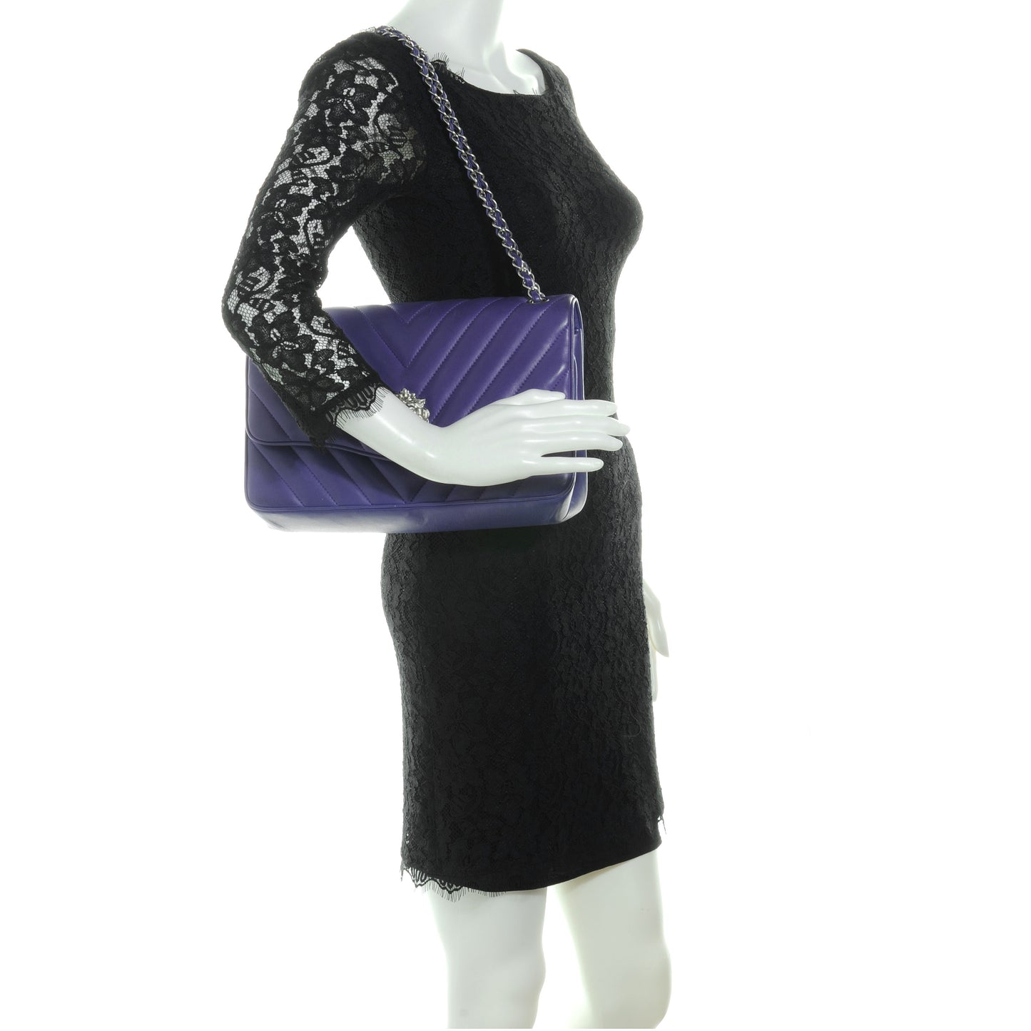 Lambskin Chevron Jumbo Leo Lion Flap Violet Fonce