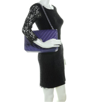 Chanel Lambskin Chevron Jumbo Leo Lion Flap Violet Fonce 2 of 8