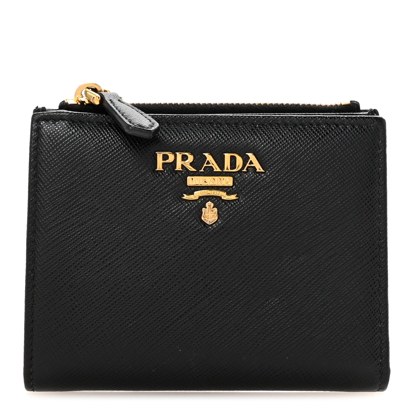 Saffiano Zip Top Compact Wallet Black
