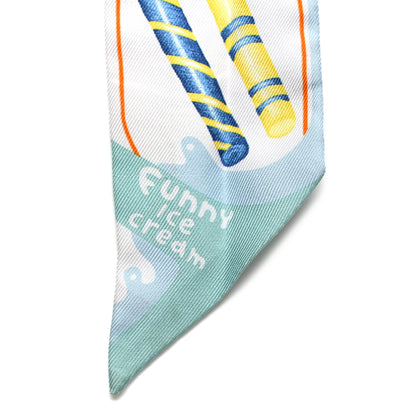 Hermes Silk Funny Ice Cream Twilly Aqua Orange Jaune 7 of 10