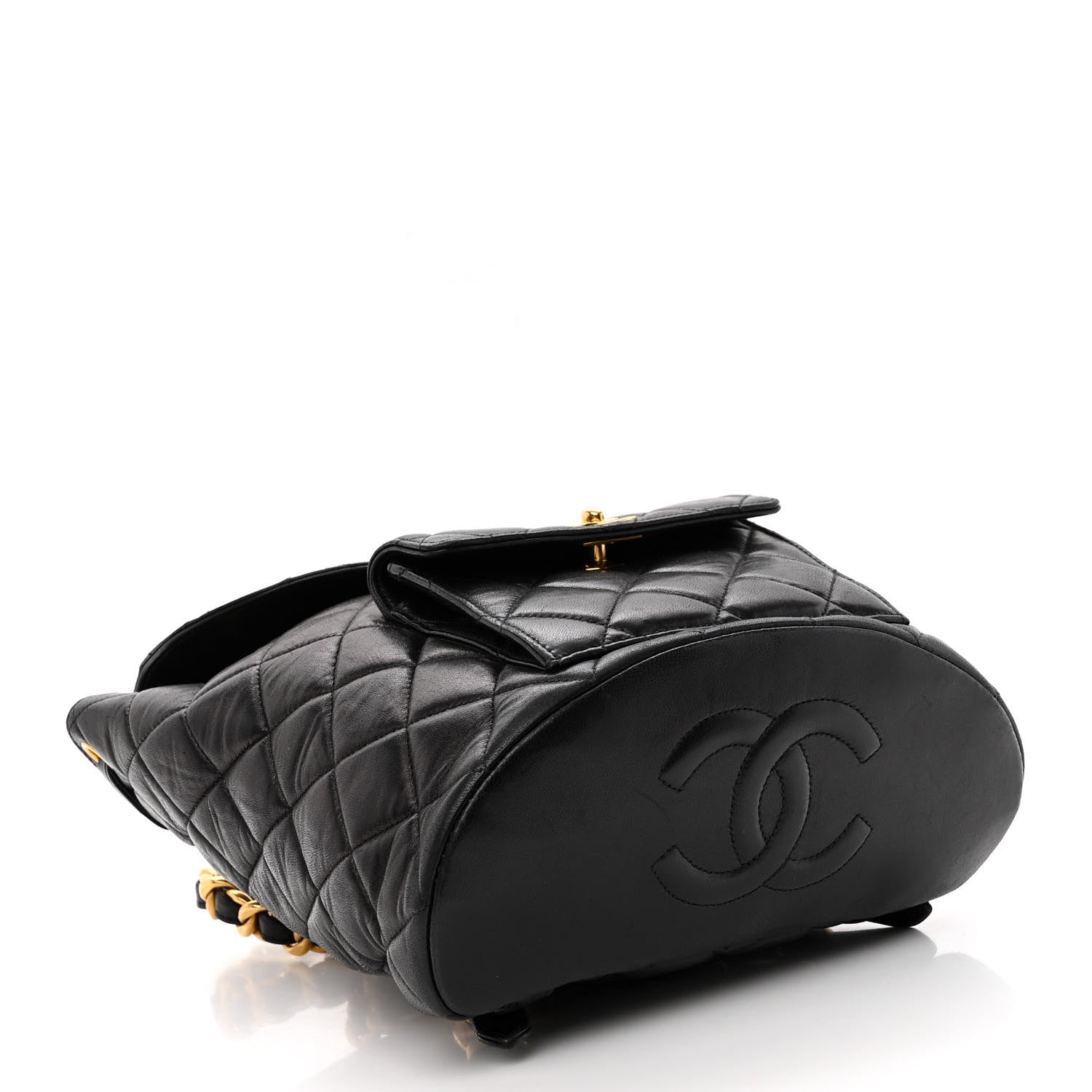 Chanel Lambskin Quilted Drawstring Backpack Black 4 of 9