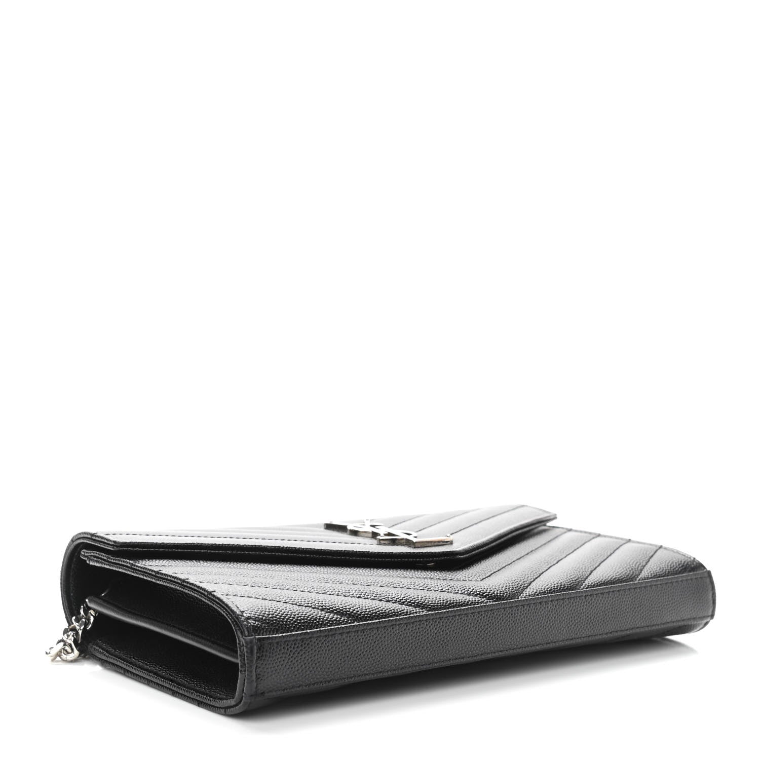 Saint Laurent Grain De Poudre Matelasse Chevron Monogram Chain Wallet Black 4 of 9