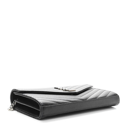 Saint Laurent Grain De Poudre Matelasse Chevron Monogram Chain Wallet Black 4 of 9