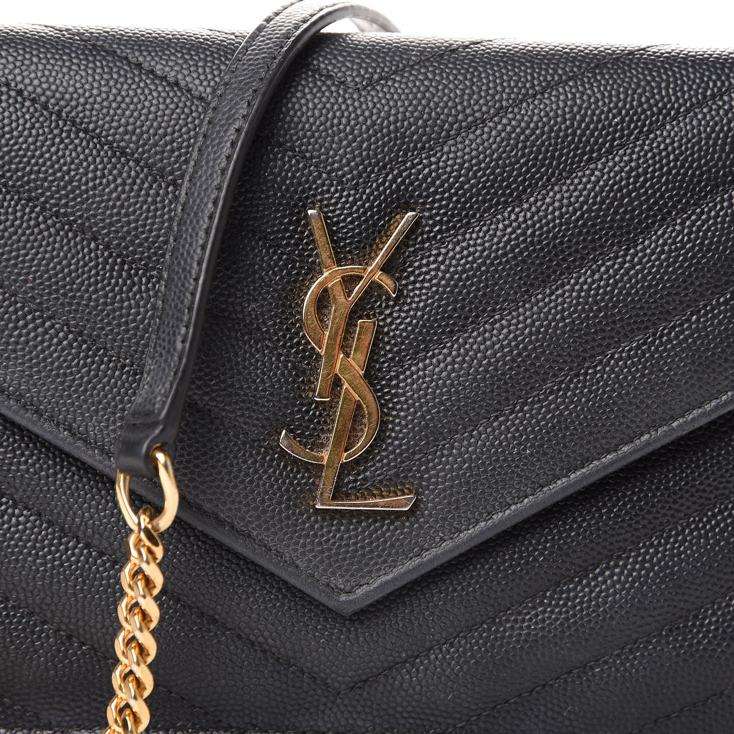 Grain De Poudre Matelasse Chevron Monogram Envelope Chain Wallet Black
