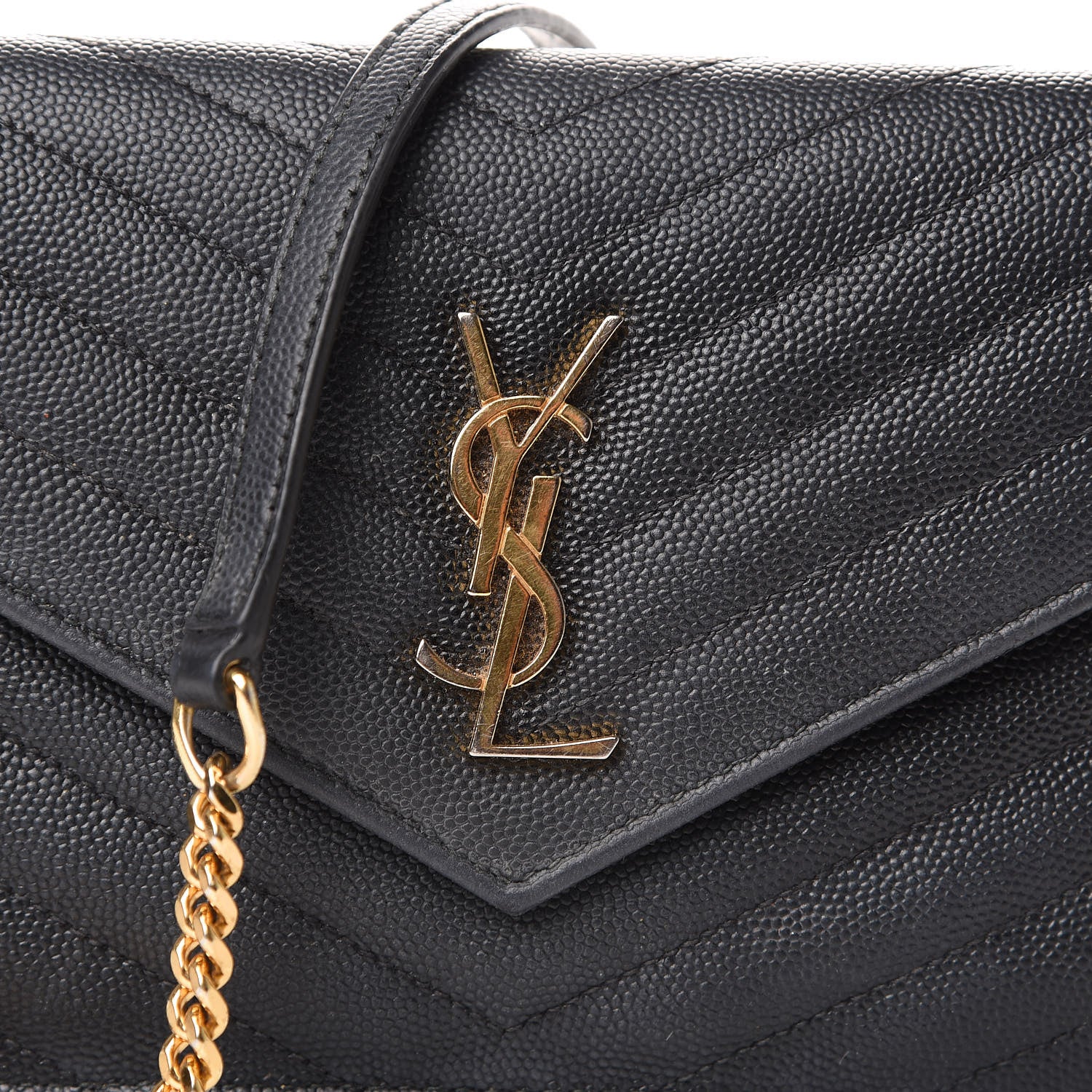 Saint Laurent Grain De Poudre Matelasse Chevron Monogram Envelope Chain Wallet Black 11 of 11
