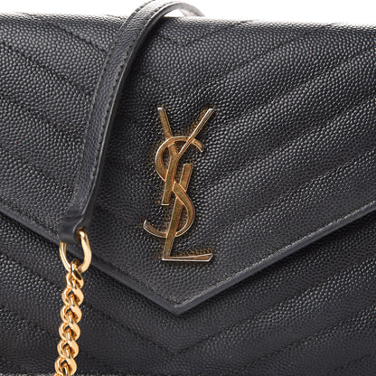 Saint Laurent Grain De Poudre Matelasse Chevron Monogram Envelope Chain Wallet Black 11 of 11