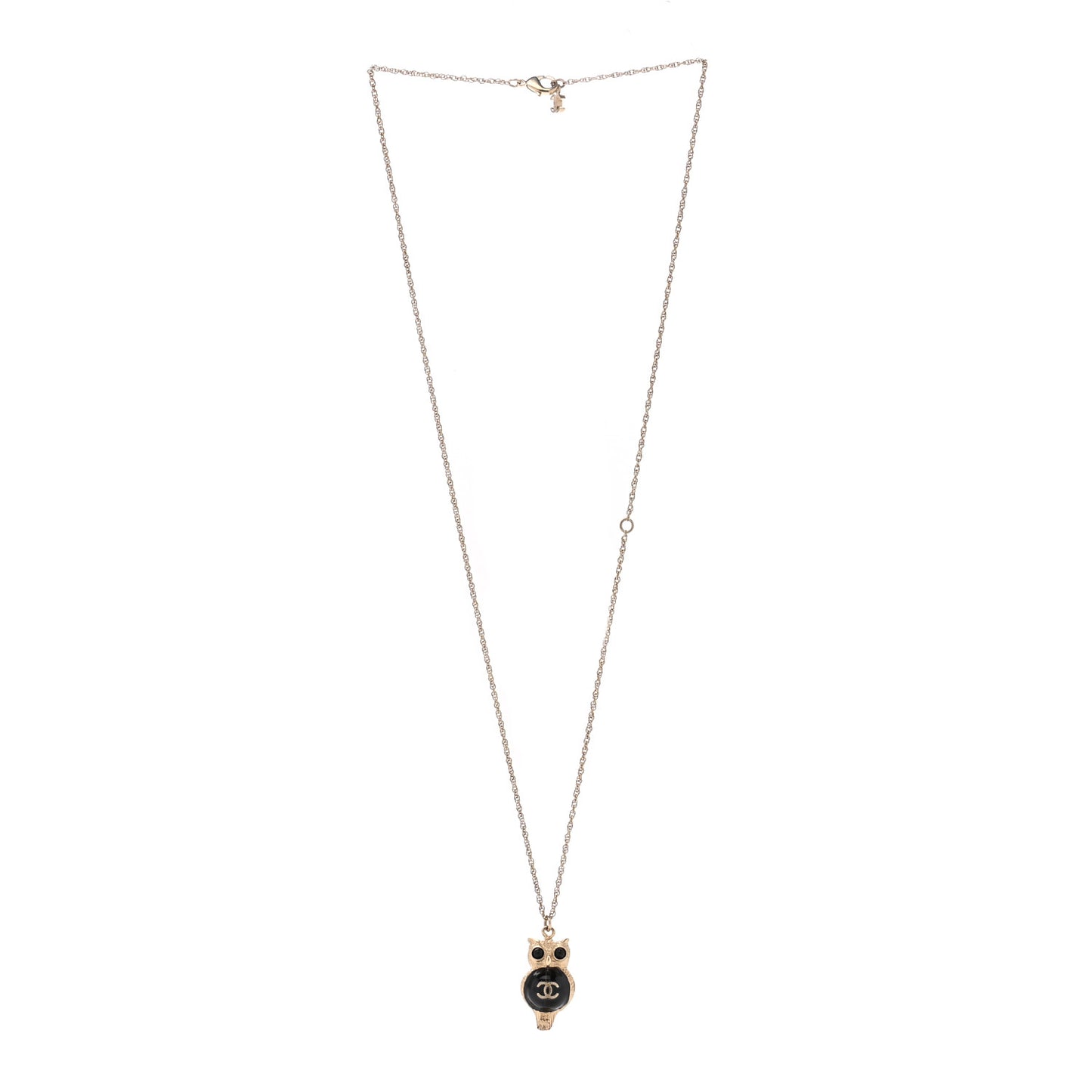Resin Pearl CC Owl Necklace Gold Black