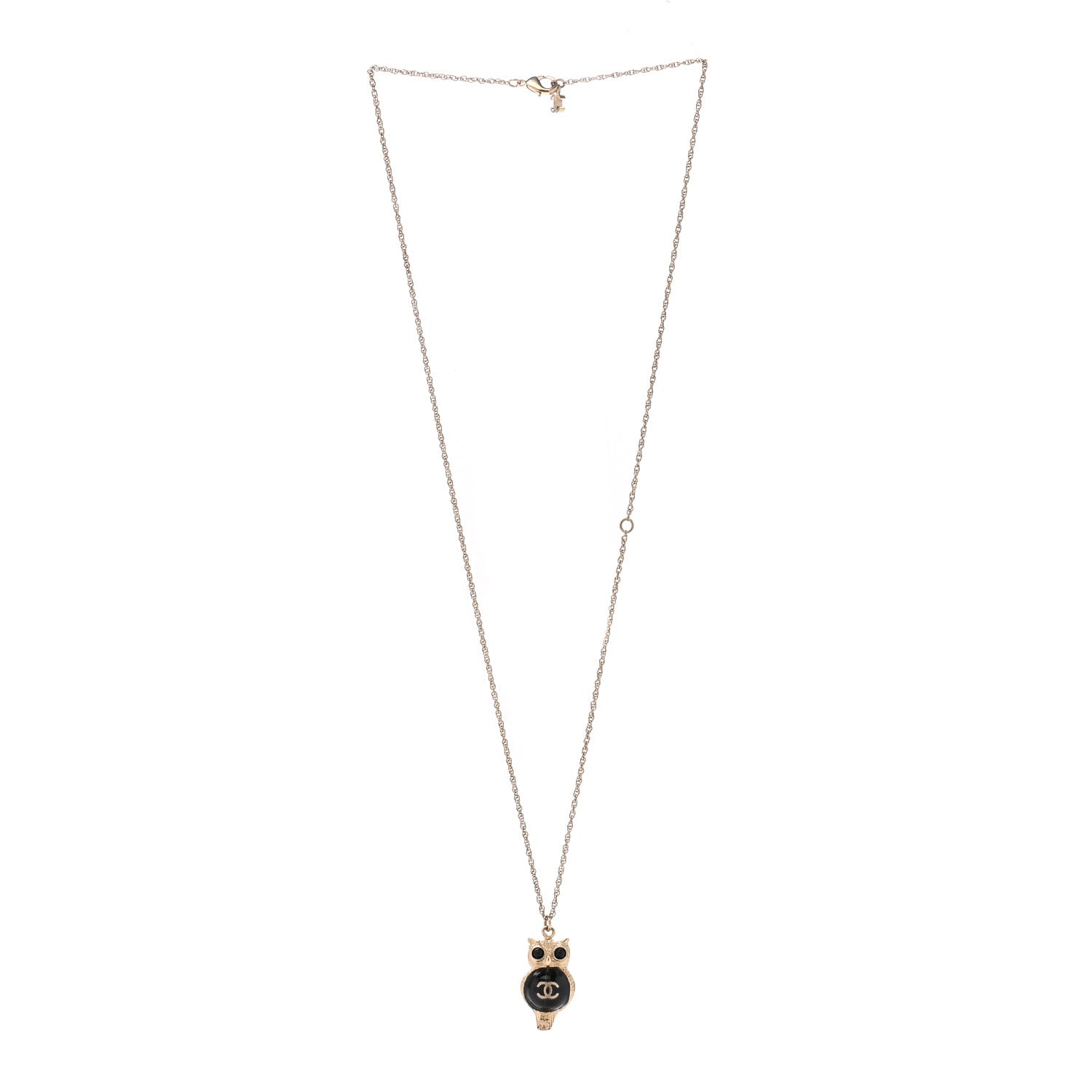 Chanel Resin Pearl CC Owl Necklace Gold Black 3 of 6