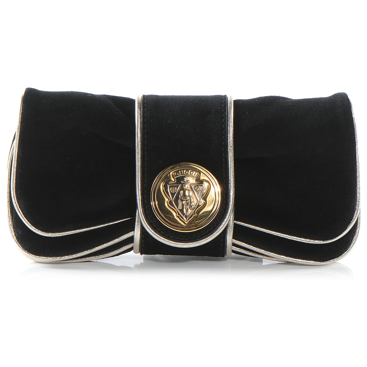 Suede Hysteria Foldover Medallion Clutch Black