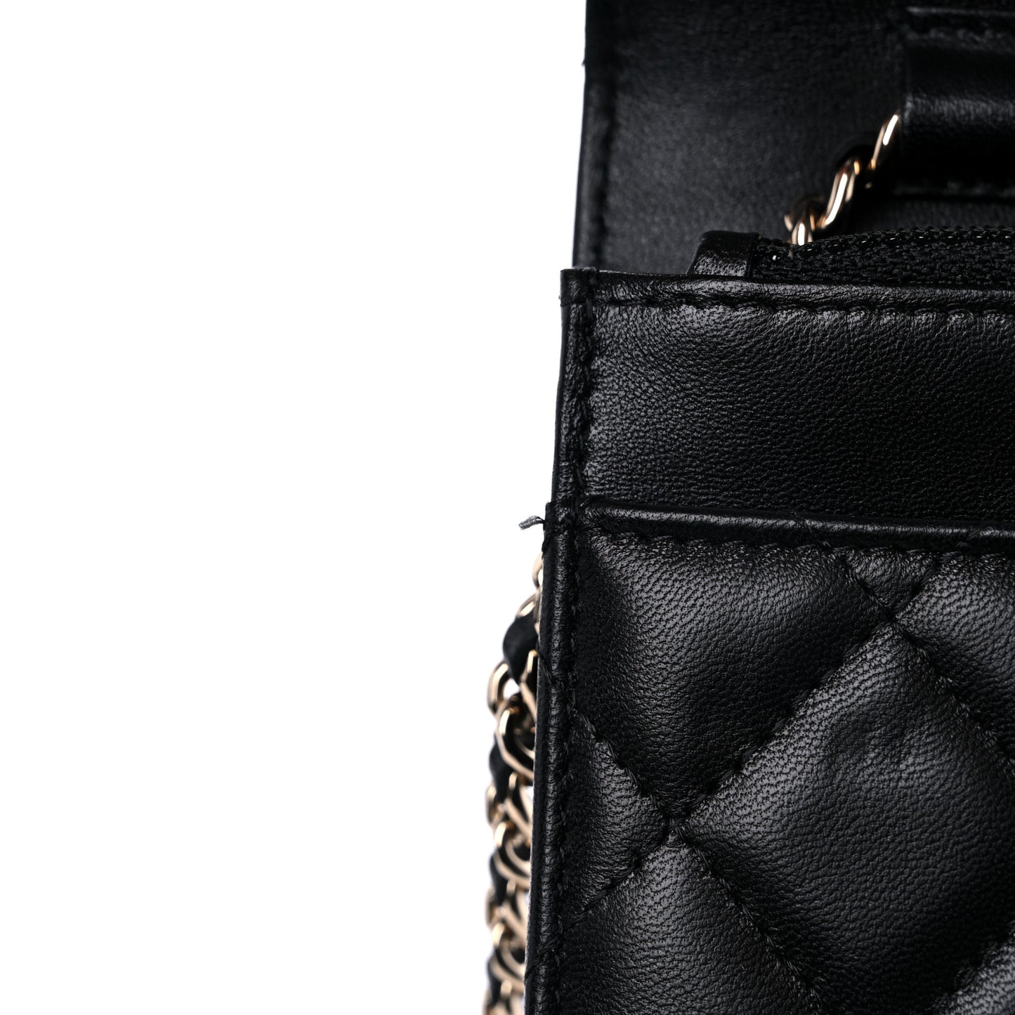 Lambskin Quilted Chain Around Wallet On Chain WOC Black
