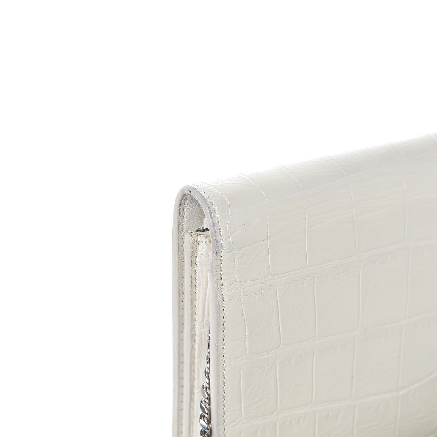 Saint Laurent Calfskin Crocodile Embossed Kate Monogram Tassel Chain Wallet Cremasoft 10 of 11
