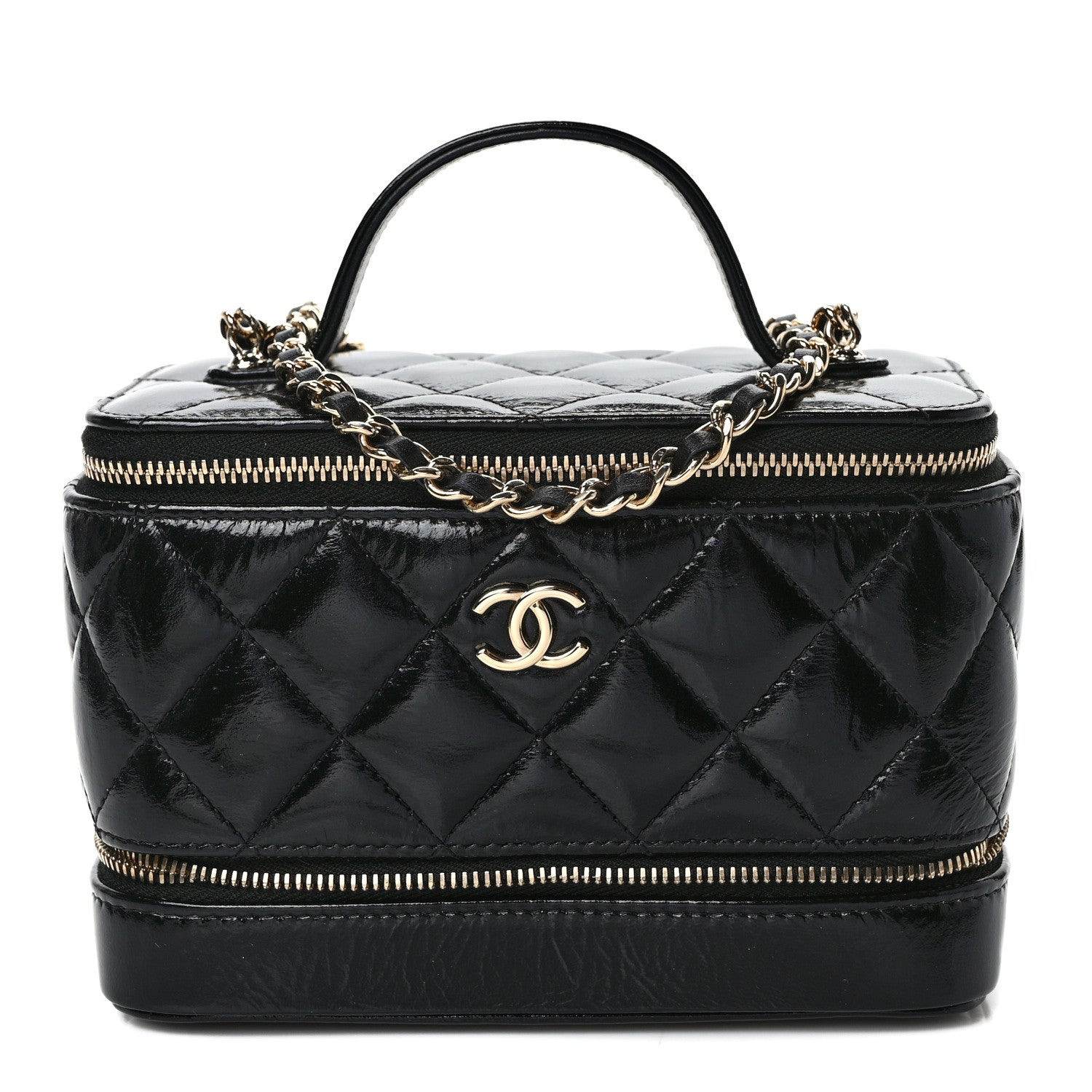Chanel Shiny Lambskin Quilted Small Vanity Case With Chain Black 1 of 10
