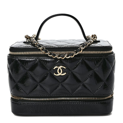 Chanel Shiny Lambskin Quilted Small Vanity Case With Chain Black 1 of 10