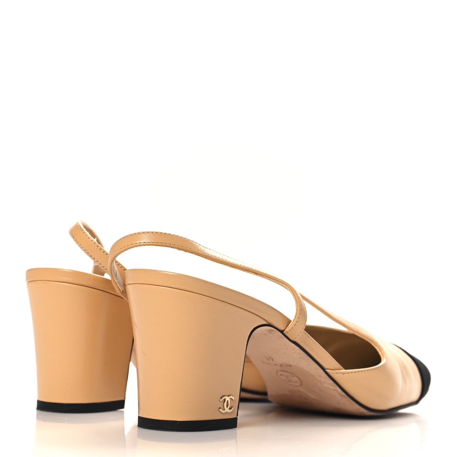 Chanel Goatskin Grosgrain Cap Toe CC Slingback Pumps 41 Beige Black 5 of 9