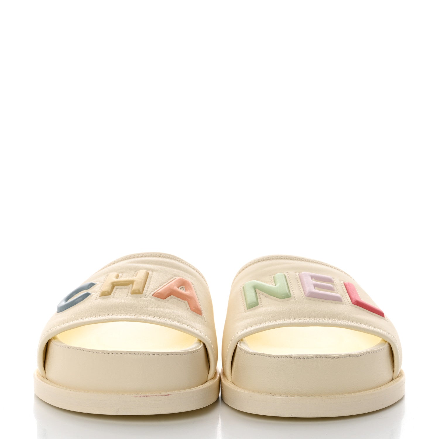 Chanel Lambskin Cha-Nel Mule Sandals 36.5 Ivory Multicolor 2 of 9