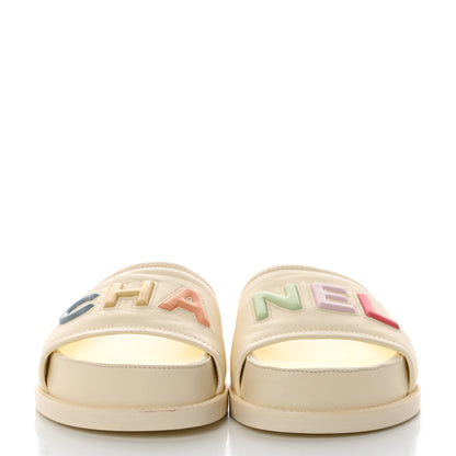 Chanel Lambskin Cha-Nel Mule Sandals 36.5 Ivory Multicolor 2 of 9