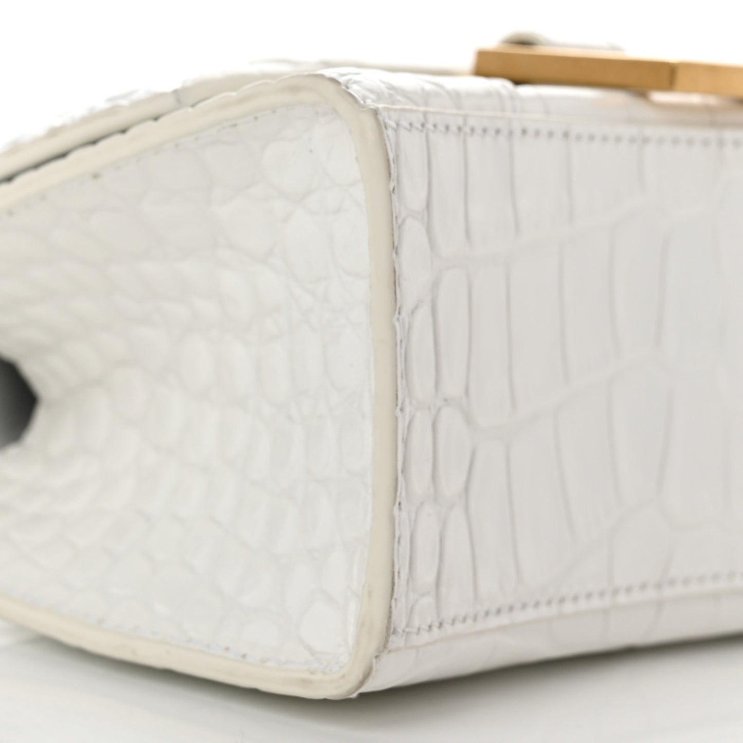 Shiny Calfskin Crocodile Embossed Hourglass Top Handle Bag XS Optic White