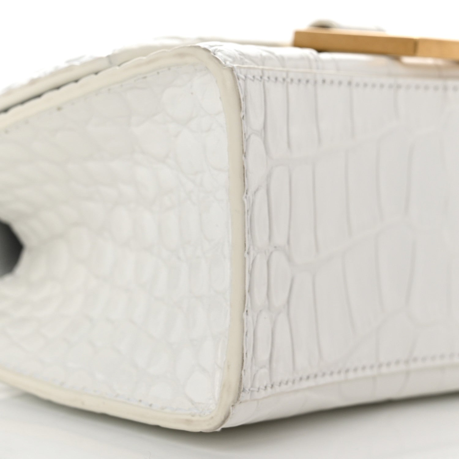 Balenciaga Shiny Calfskin Crocodile Embossed Hourglass Top Handle Bag XS Optic White 8 of 9