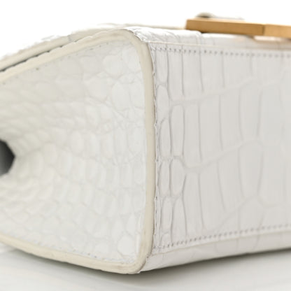 Balenciaga Shiny Calfskin Crocodile Embossed Hourglass Top Handle Bag XS Optic White 8 of 9