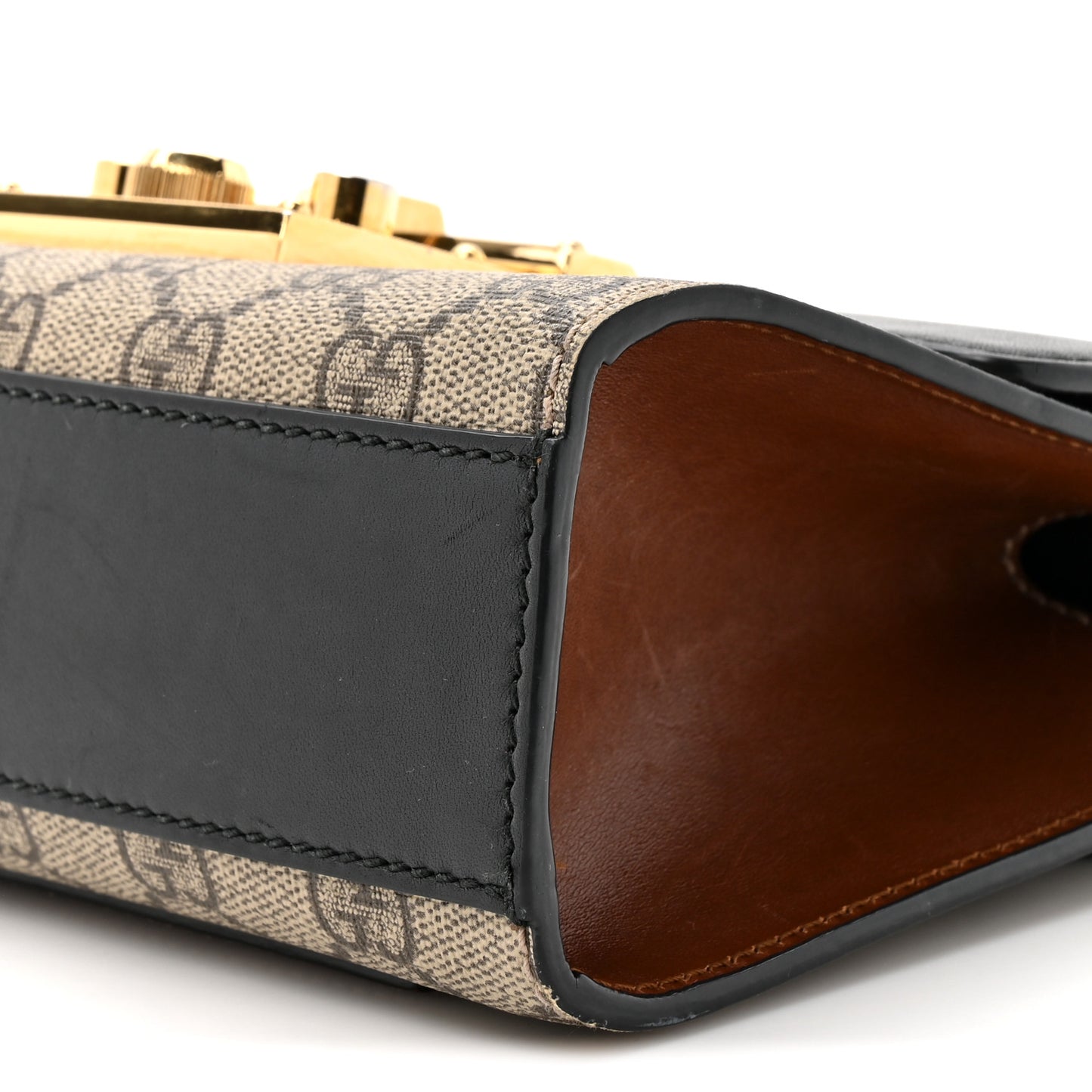 GG Supreme Monogram Calfskin Small Padlock Shoulder Bag Beige Black Cuir