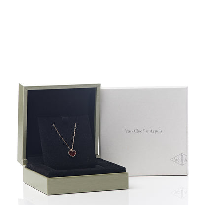 Van Cleef & Arpels 18K Rose Gold Carnelian Sweet Alhambra Heart Pendant Necklace 7 of 7