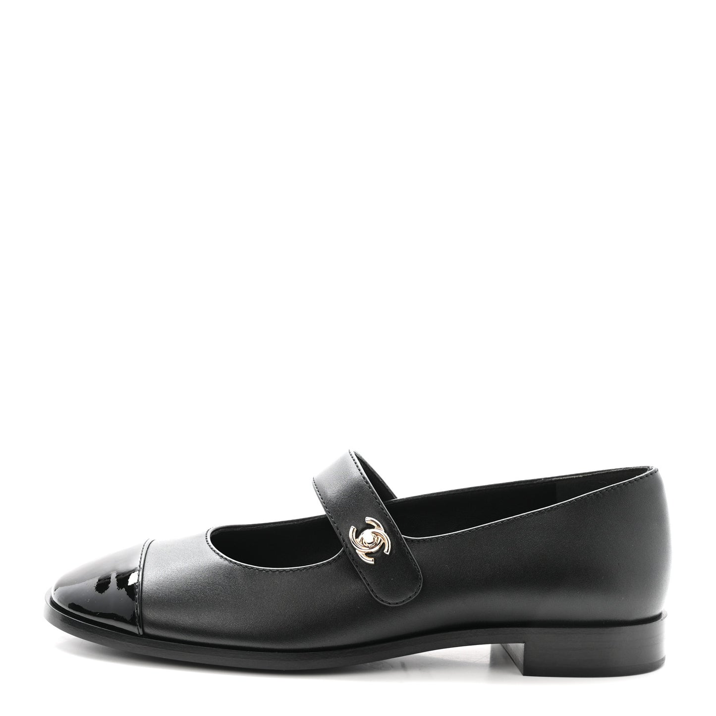 Calfskin Patent Mary Janes Flats 38.5 Black