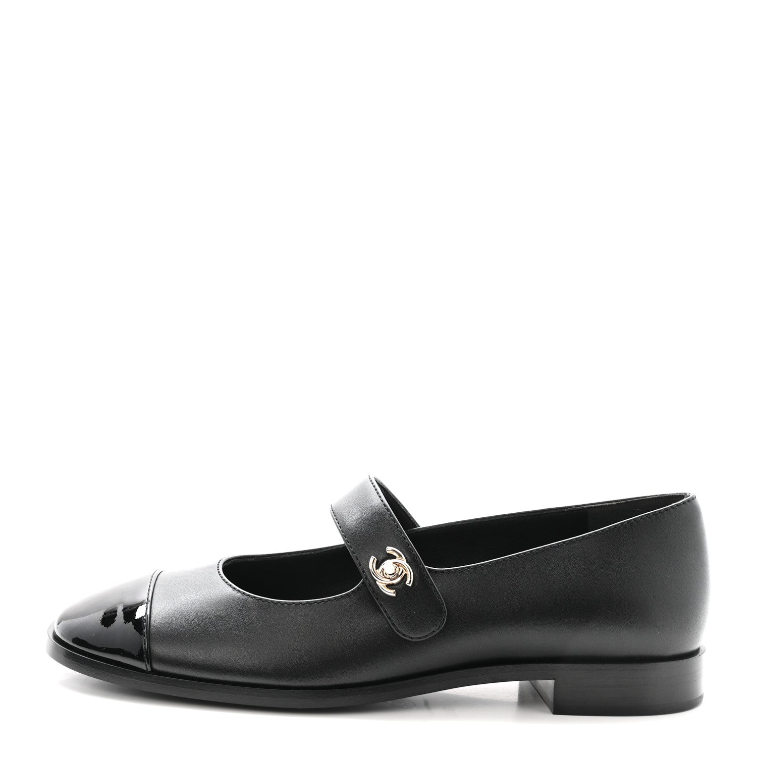 Chanel Calfskin Patent Mary Janes Flats 38.5 Black 1 of 10